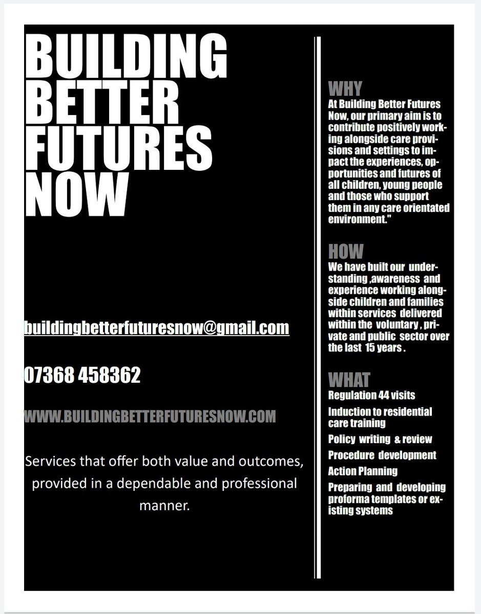 Buildingbetter6's tweet image. Building better futures now have additional capacity for regulation 44 visiting from September onwards.
From September we are offering training - inducting new colleagues into residential care roles on face to face basis to assist with mandatory training and caring for children