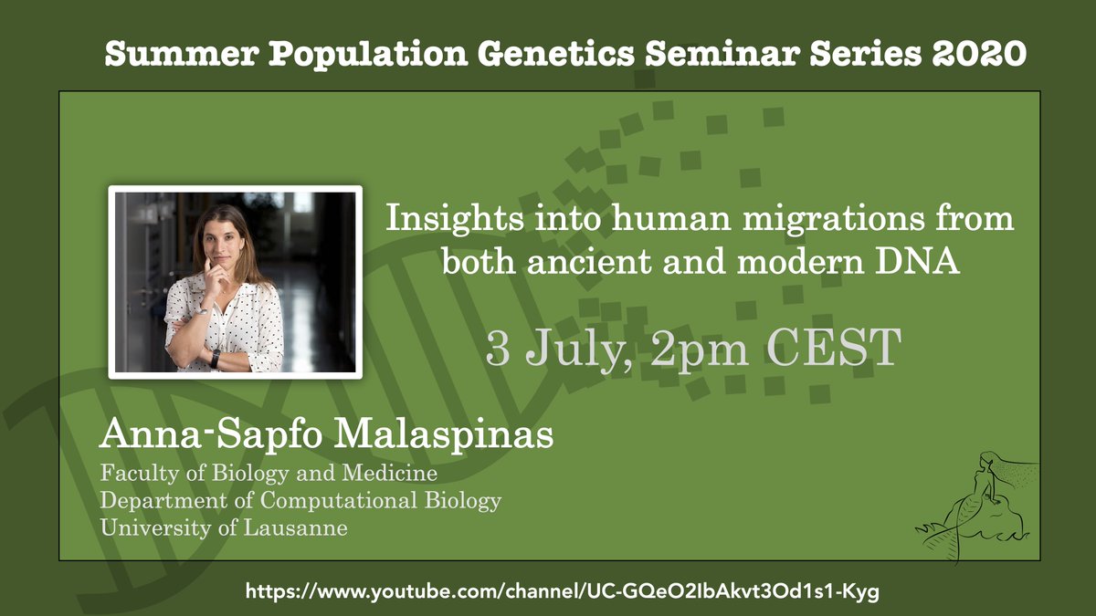 PopgenSummer's tweet photo. Tune in today at 2 PM CEST for our last talk of our Summer Seminar Series, by @AnnaSapfo, on ancient DNA and human migrations. We will stream on Zoom and Twitch, and upload the video to YouTube after the talk is finished: https://t.co/wdSye4zGsx https://t.co/am5UGG5ru7