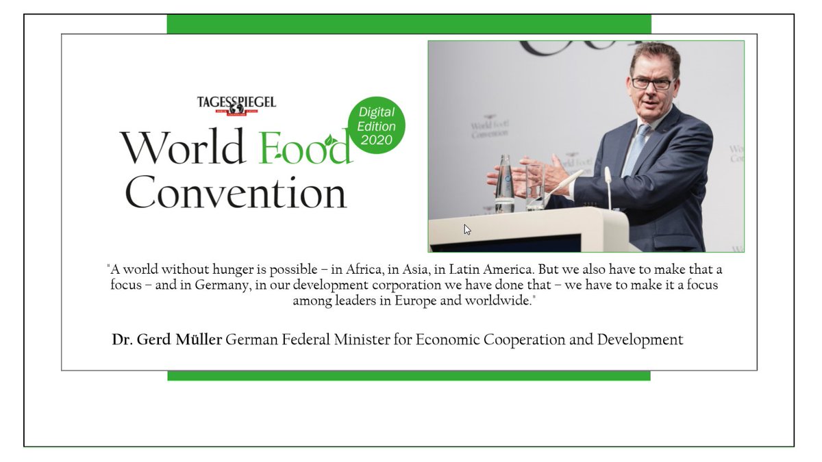WorldFoodCon's tweet photo. "A world without hunger is possible. But we have to make that a focus among leaders in Europe and worldwide." said Dr. Gerd Müller, German Minister @BMZ_Bund in a keynote at the #worldfoodconvention. Watch his keynote online👀     
https://t.co/hNj3WpUnSn https://t.co/vzvrqr0S7W