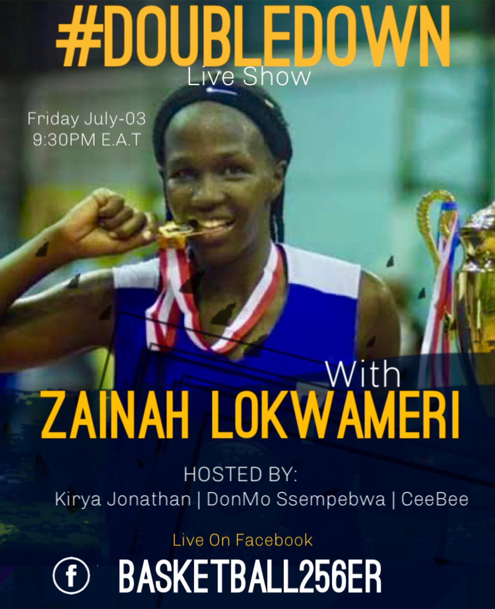 Cucubrian's tweet photo. I’m excited about tonight’s #DoubleDownShow with our guest @LokwameriZainah. Catch me and the crew of @Kirya032 , @007__007 &amp; @KG1313795338 LIVE on Facebook as Zainah shares her experiences as a female elite basketball player in 🇺🇬. As live audience, you can tag in and ask qns. https://t.co/1I1GgtbyfJ