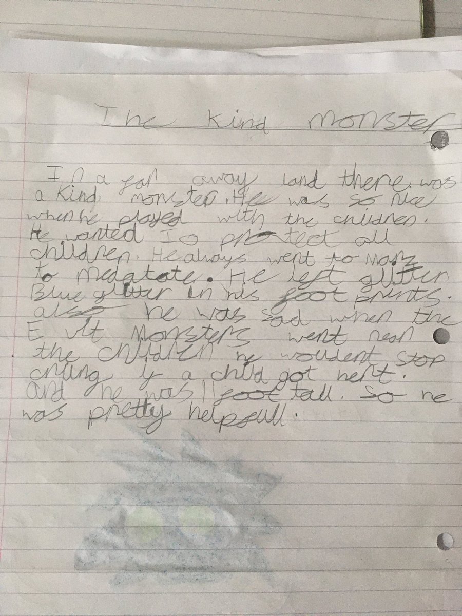 NatB35447929's tweet photo. @StAnthony3_4S Emily invented her monster although needs to finish the colouring it in and wrote a short story about him. https://t.co/Q2DWJcaM5Y
