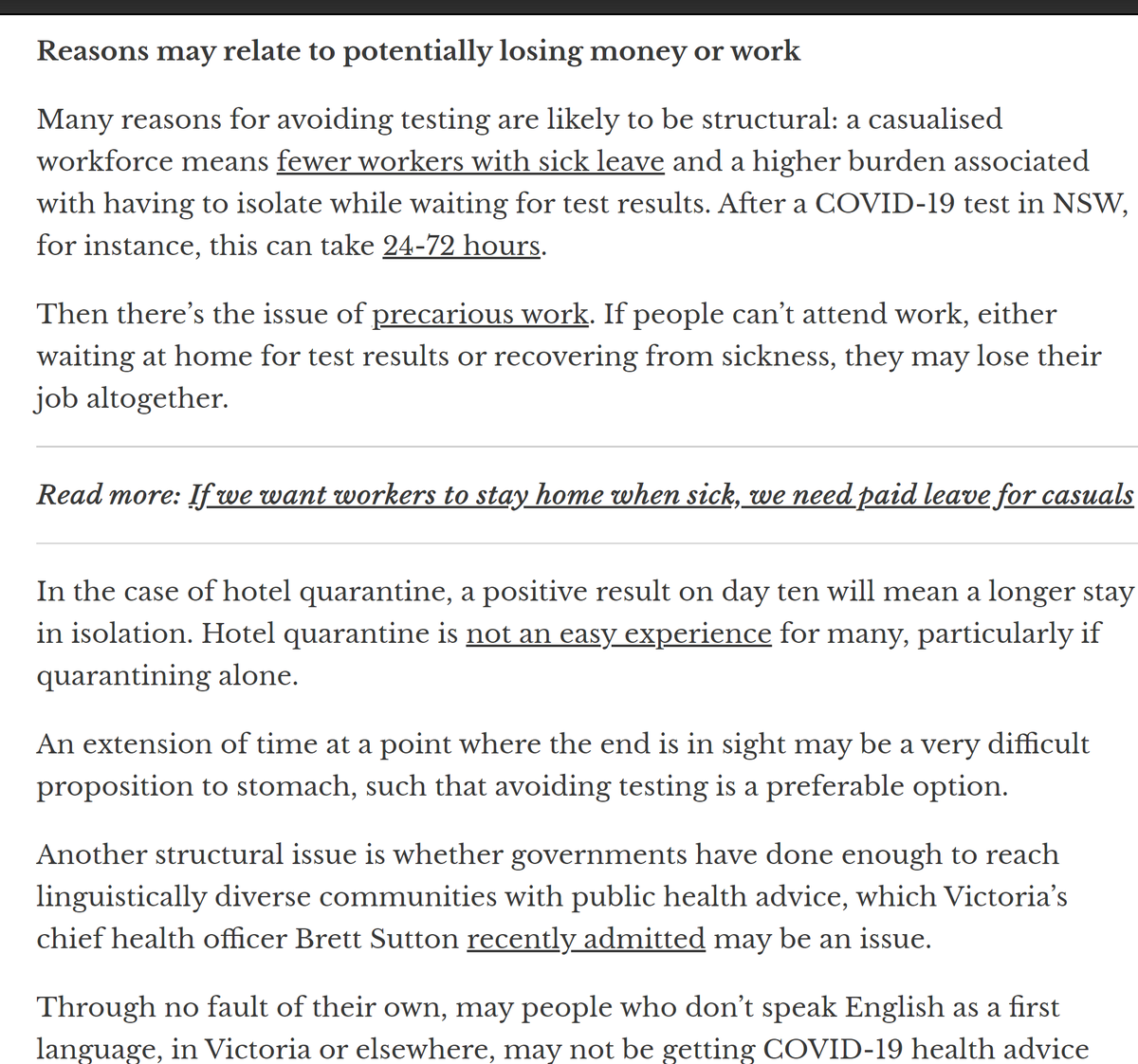 And by commercial / conservative media running a 'omg it's conspiracy theorists!!!' narrative, they're distracting from the fact that the Aus gov't has done far too little to protect vulnerable workers and migrant communitiesDon't be a pawn in that game https://theconversation.com/why-some-people-dont-want-to-take-a-covid-19-test-141794