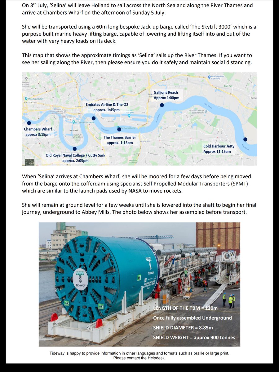 Sun 5July the TBM Selina is being brought by barge up the Thames to Chambers Wharf
She is named after Selina Fox,the founder of the Bermondsey Medical Mission
Due at Chambers Wharf at 3.15pm,she should be passing round
#rotherhithe between 2.45 &amp; 3pm
 <a href="/TidewayLondon/">Tideway</a> <a href="/se16/">SE16</a>
