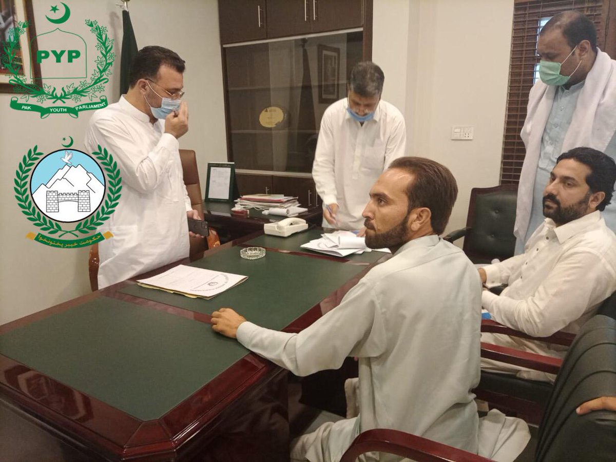 PYPforyouth's tweet photo. Pak Youth parliament Khyber Pakhtunkhwa Youth Minister For Higher education Haji Akbar Meeting with Special Advisor to CM KP For Higher Education khaliq Ur Rehman. 
@Shafqat_Mahmood
#PYP
#Pak_youth_parliament
#FutureLeadersOfPakistan
#ProudOfNation
#PYP4PAKISTAN
#PYP4Students https://t.co/eAntXezEJl