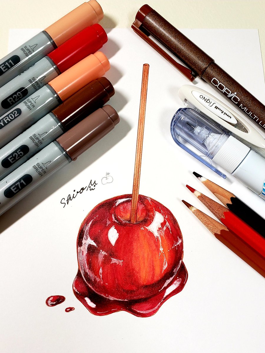 「りんご飴描いてみましたー!??
#コピック 」|しろえむのイラスト