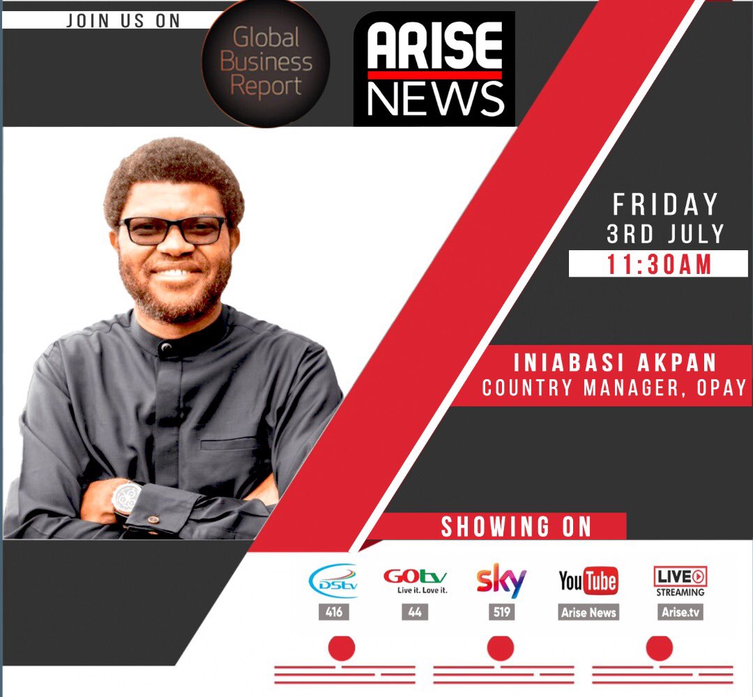 ARISEtv's tweet photo. Today on #GlobalBusinessReport: @Rotankwot and @OPay_NG's Country Manager, Iniabasi Akpan, discuss operating environment for ride-hailing. Make sure to tune in at 11:30AM!
#Opay #OperatingEnvironment #TechNews https://t.co/YXHMbkdyOI