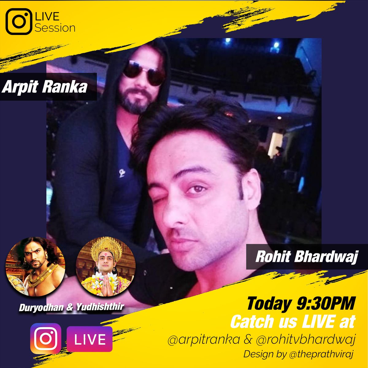 I am going Instagram live Today 9:30 pm IST with YUDHISTHAR @rohitvbhardwaj . Let's relive the best moments of my live again. Mahabharat 🎶🎶🎶
