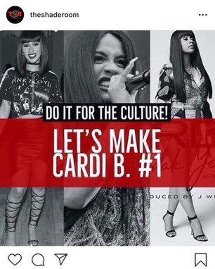 September 2017: Media outlets such as The Shade Room begin to promote the “Cardi for the Culture” campaign. Cardi B also discounts all 3 versions of “Bodak Yellow”