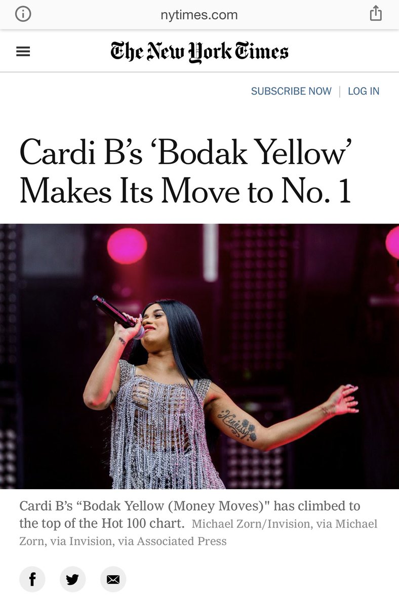 September 25, 2017: Cardi B’s “Bodak Yellow” rises from #2 to #1 on BBH100 knocking Taylor Swift’s “Look What You Made Me Do” out of the top spot. This makes her the 1st female rapper since Lauryn Hill 20+ years prior to reach #1 solo. Also reached #1 on Hip Hop & Rhythmic