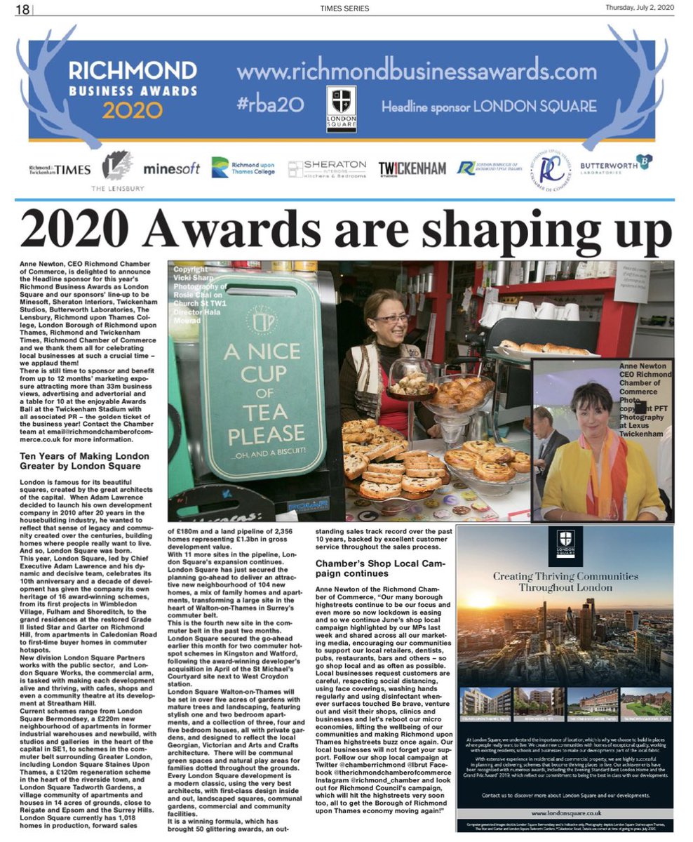 Businesses in press + Shop Local to reboot Richmond u Thames, Awards Headline London Square plans for 2020 and our sponsors’ line-up. 
.
Join #businesses at richmondchamberofcommerce.co.uk/join-the-richm… #Mentoring #Training #CSR #Corporates #SMEs #Network  #VoiceOfBusiness #shoplocal #Awards