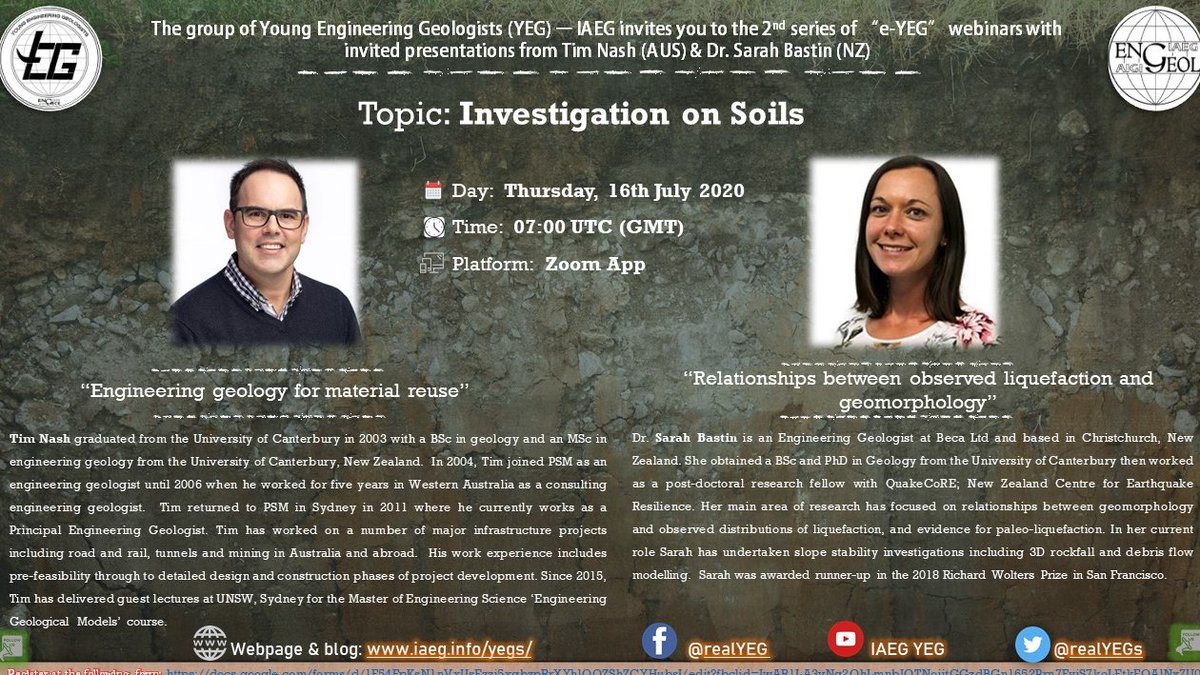 realYEGs's tweet photo. ~ 2nd #eYEG on "Investigation on Soils" has been overbooked! Thank you all for your interest! The registration is now closed.
For those still interested to follow the webinar on 16/7 please subscribe to our YEG Youtube channel where live streaming will be available! #IAEG #YEG https://t.co/W8Nrt1sGHs