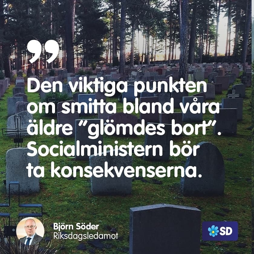 "Socialministern borde ta konsekvenserna av sitt misslyckande som orsakat tusentals dödsfall. Man hade möjligheten att diskutera frågan och öva om just äldreboenden, men man valde bort detta vilket fick katastrofala följder." @bjornsoder 

expressen.se/nyheter/regeri…