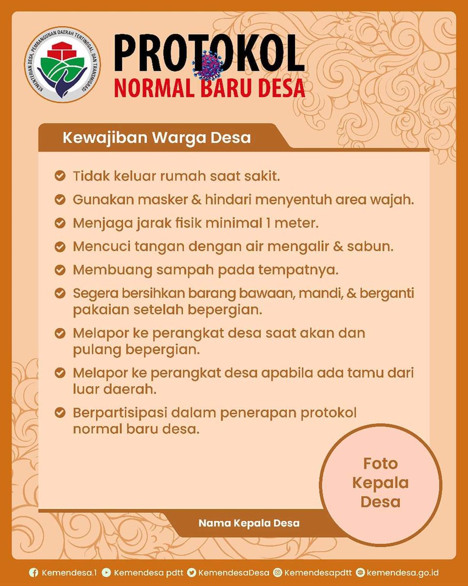kadrajat's tweet photo. Protokol Normal Baru Desa @KemenDesa, kami #tppikecpaciran #tppilamongan #tppijawatimur siap mensosialisasikan dan menerapkanya
@halimiskandarnu
@ahmad_dewanto
@DewantoAndry
@Iskandar__NH
@WanutSusisno1
@deasyray https://t.co/GGDo2IWXcy