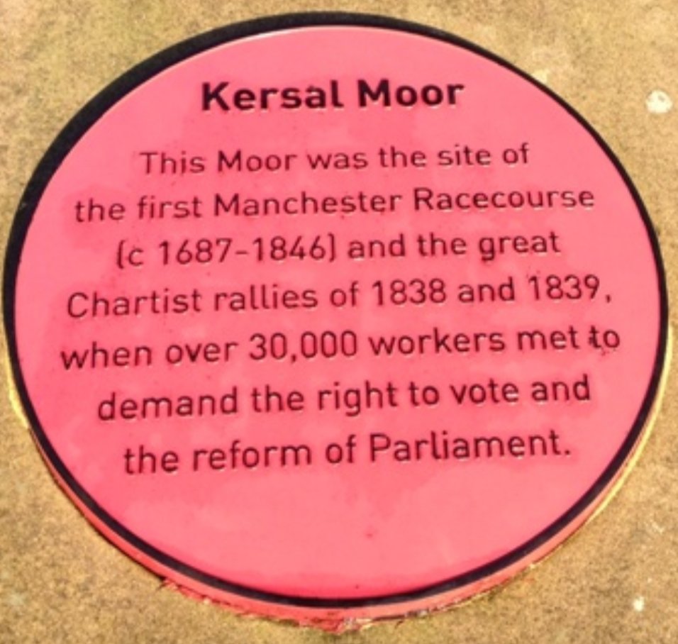 bricks_andwater's tweet photo. #redplaque #historicalevent 
Kersal Moor was the site of the 1st Manchester Racecourse, a golf course &amp; used for other sports, military manoeuvres &amp; public gatherings inc the Great Chartist  Meeting of 1838. 
It was also one of my childhood playgrounds. @VisitSalford @wcmlibrary https://t.co/qBLf6v8i0z