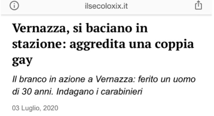radio__zek's tweet photo. Ormai รจ un bollettino quotidiano; ancora #omofobia: a Vernazza, nelle Cinque Terre, una coppia gay aggredita dal branco mentre si baciava in stazione.
E intanto si cianca di eterofobia... https://t.co/Ll3jy1BGbs