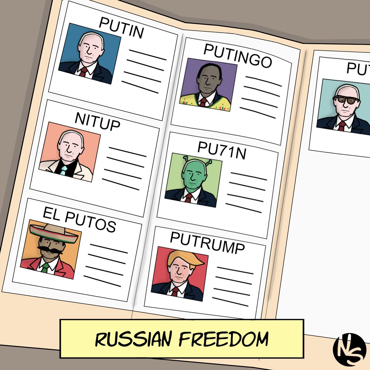 Enneesse3's tweet photo. Poi dicono che in Russia è morta la democrazia, guarda quanti candidati alla presidenza...

#russia #russianfreedom #freedom #ballot #president #putin #mandato #voto #enneesse #vignette https://t.co/TV9PCVOvUq