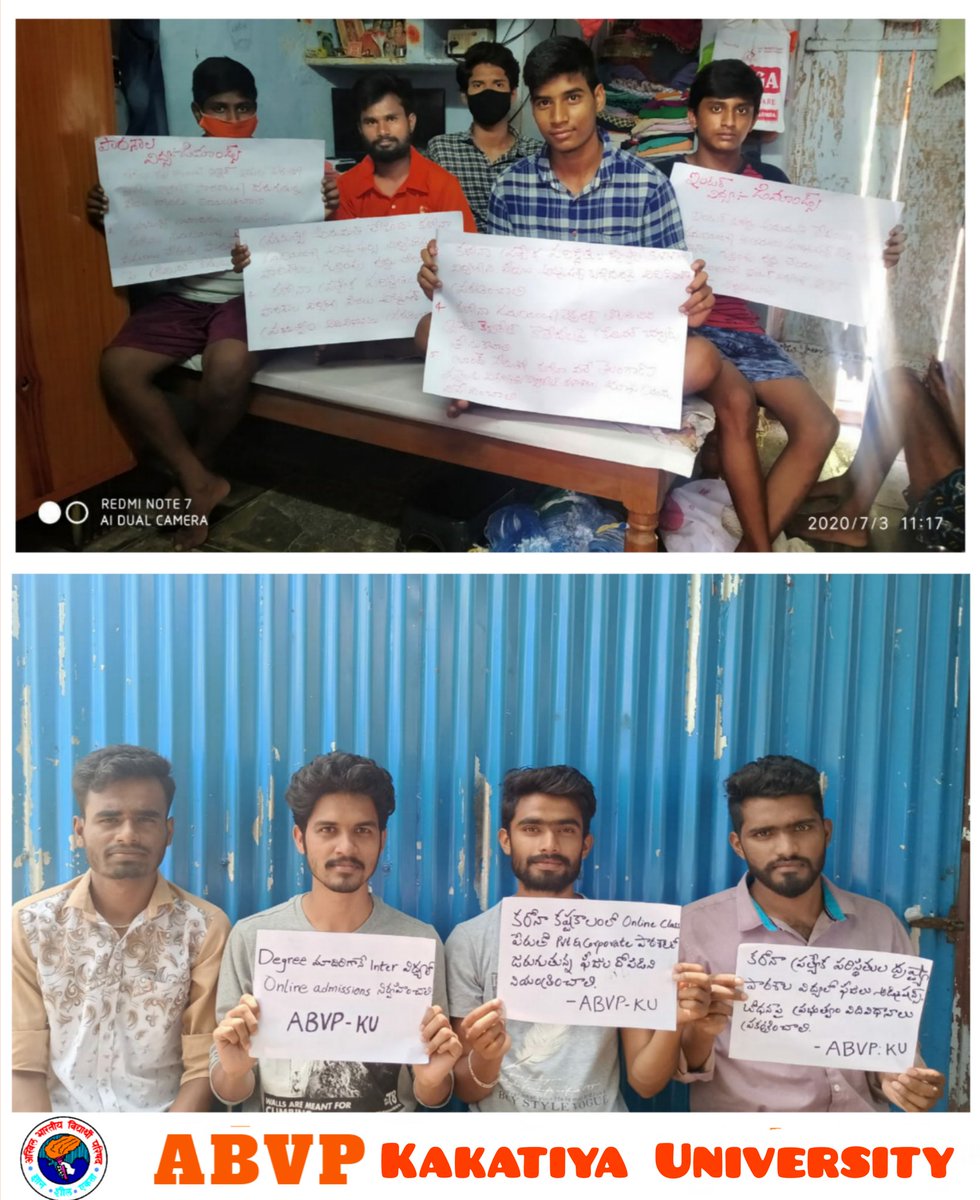 ABVPkakatiya's tweet photo. ఏబీవీపీ తెలంగాణ రాష్ట్ర పిలుపు మేరకు విద్యారంగంపై ప్రభుత్వ నిర్లక్ష్య వైఖరిని నిరసిస్తూ  చేపట్టిన #నిరసన_దీక్ష @ABVPkakatiya
#SaveTSEducation
#ABVPforTSStudents
#NoFeeinPandemic

@ABVPWgl @ABVPTelanagana @ABVPVoice https://t.co/UuUNmQqZai
