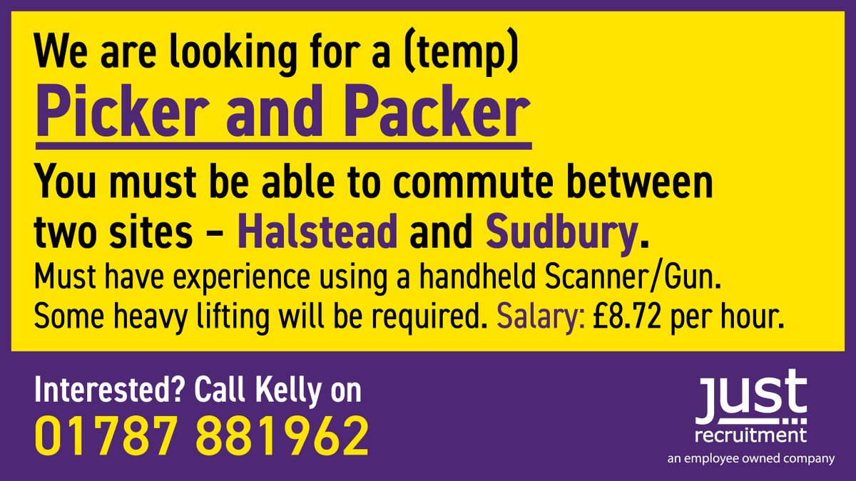 JRGLtd's tweet image. #PickerandPacker wanted in #Halstead and #Sudbury.

Interested? Call 01787 881962.

#WarehouseJobs #Scanner #halstead #sudbury #tempstaff #tempjobs #temping @HalsteadEssex @TownOfSudbury @SudburyTC