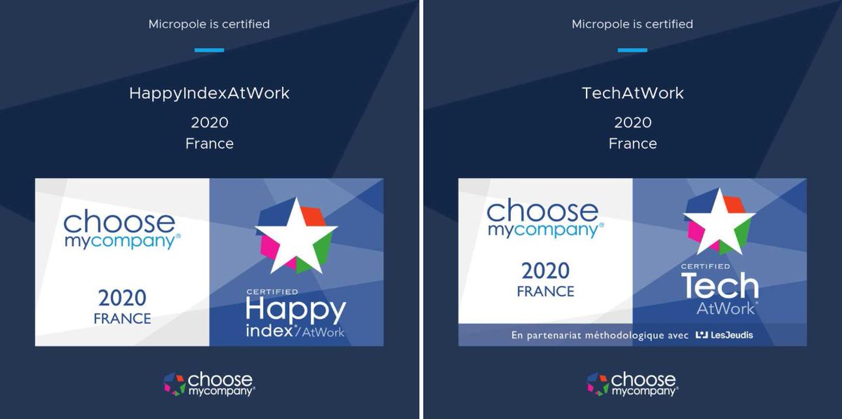 🏆🎉 Nous sommes heureux de vous annoncer que le <a href="/groupemicropole/">Micropole, A Talan Company</a> est doublement labellisé :
🏅 #HappyAtWork 2020, pour la 3ème année consécutive ⭐⭐⭐
🏅 #TechAtWork 2020, pour la 1ère année⭐

👏 Un grand MERCI &amp; BRAVO à tous nos #InnovativePeople !