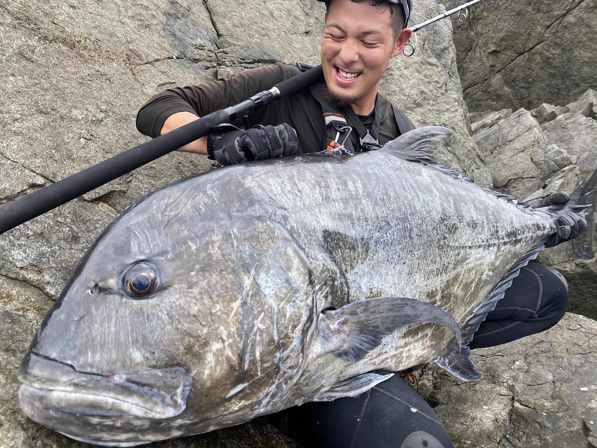 ロックショアにこだわりかなりの巨大魚GT(アジ)をget！その重さなんと37キロ！！とにかくでかい！
