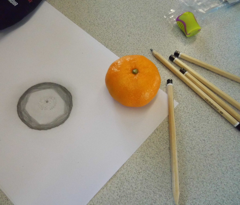 HighamRISE's tweet photo. We have been practising using our drawing pencils to make shapes look 3-d by shading & adding shadows. As this week is our 🧡 week, it made sense to have a go at sketching 🍊#KeyworkerGroupA #art https://t.co/nBLPwIymhH