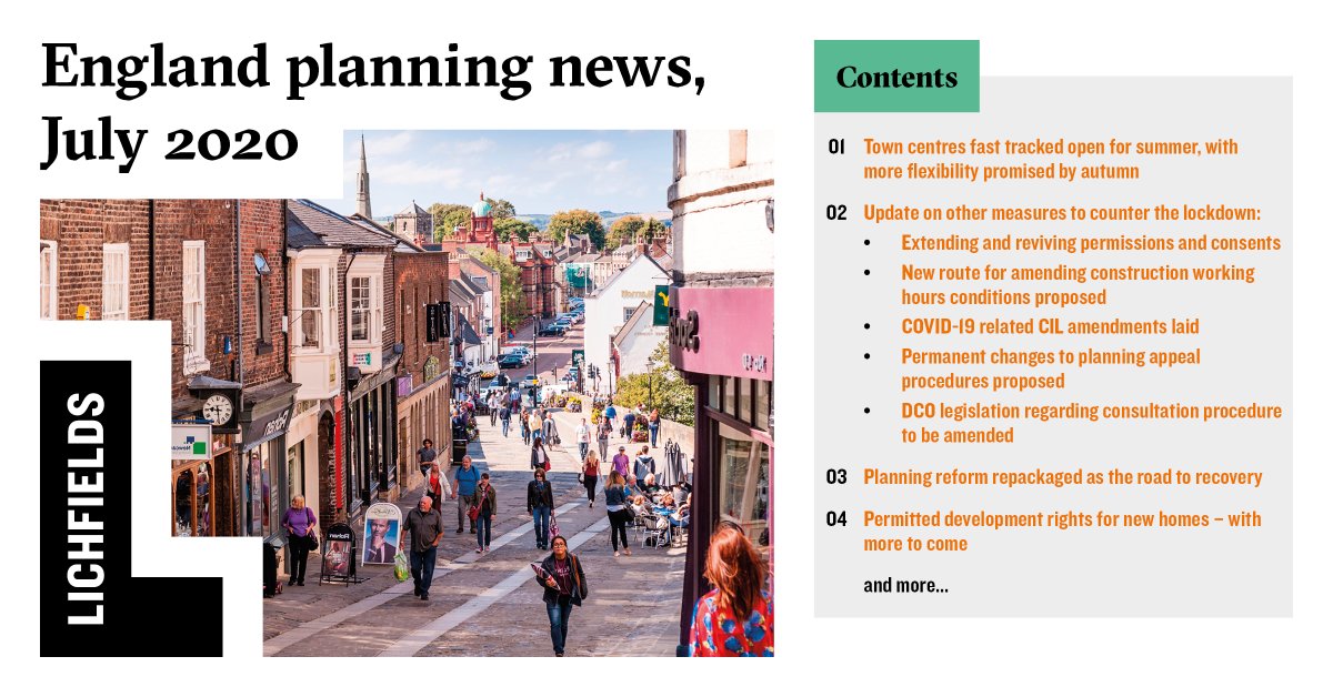 LichfieldsUK's tweet photo. England planning news, July 2020

Town centre recovery and adaption legislation, PD for upwards extensions and change of use, planning reform, extending permissions

See full planning news: https://t.co/sQZUysIkUi https://t.co/5G1rYpyXh4