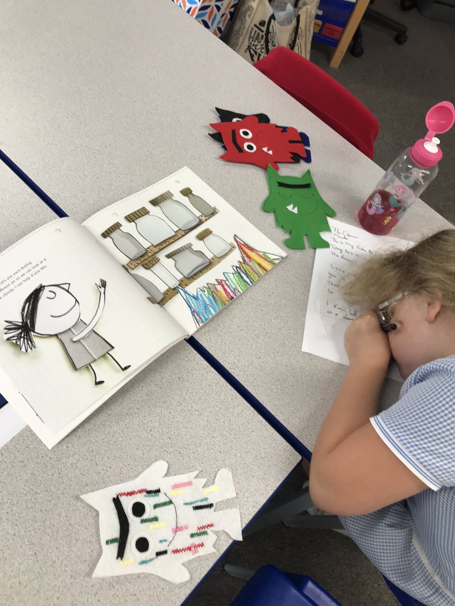 MrsGandMrsC's tweet photo. A busy morning in Willow class. Isla is enjoying retelling the story of The Colour Monster and the others are playing a game extending sentences. #descriptivesentences https://t.co/Xz6antCjDk