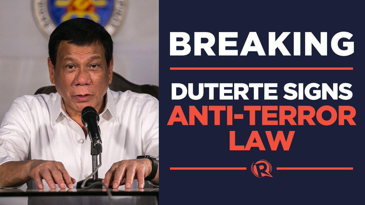 rapplerdotcom's tweet image. BREAKING NEWS. President Rodrigo Duterte has signed the anti-terrorism bill into law, says DILG Secretary Eduardo Año. | via @piaranada

Story to follow on rappler.com/nation