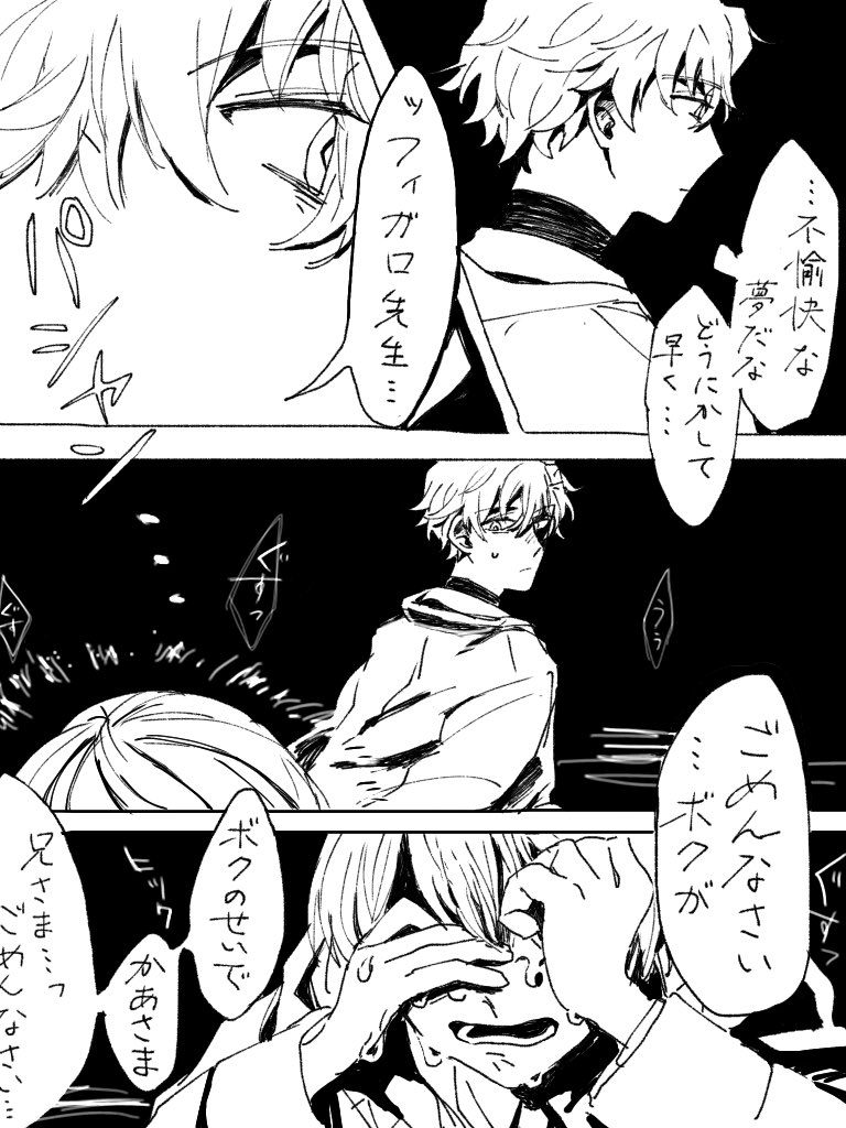 みやみつ(@ 2sQqr4RGvTK4sqf )が書いてくれたお話を描きたい部分から好き勝手描かせてもらったやつです

フィガロが見た悪夢のおはなし(1/4) 