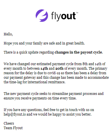 GoFlyout's tweet photo. Dates for Payout Cycle has changed here are the New Dates: https://t.co/VTR4gA1pQa