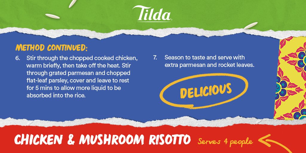 TildaChef's tweet photo. John Whittle shares with us a creamy, comforting Chicken and Mushroom #Risotto made with Tilda's Jasmine Rice. This recipe is a great end of week treat, Friday dinner plans? Sorted. #TildaChefAtHome #RecipeOfTheDay https://t.co/CbMcFq0S49