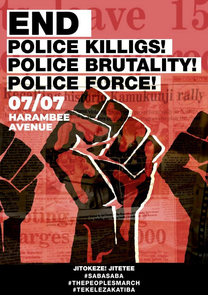 #JitokezePeoplesMarch so that we can end the police killings/brutality
#TekezaKatiba
#SabasabaMarchForOurLives
@Halimabakari13 
@UhaiWetu 
@happyolal
