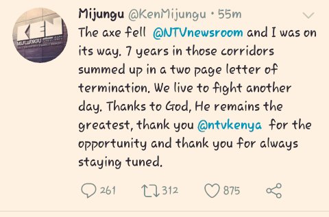 FireKanu's tweet photo. Nation media group has just fired Ken Mijungu. Ken Mijungu took the risk and exposed the sad state of DJ Evolve. NTV has just sanitized judicial injustice . F**k off! NMG and Babu Owino https://t.co/mI25bhnwdI