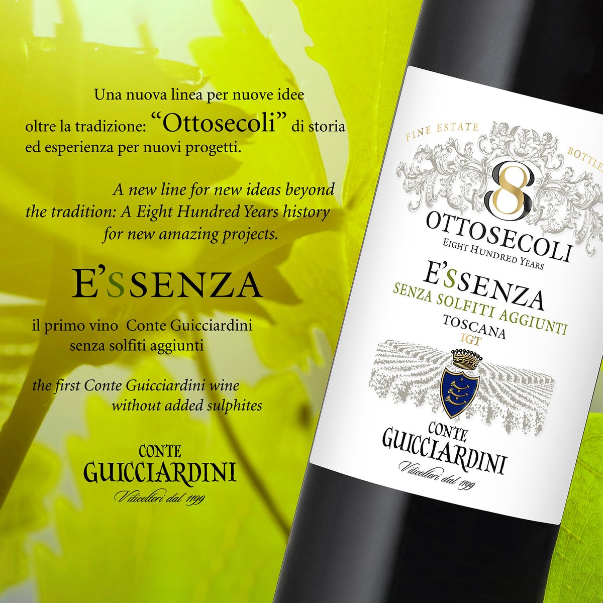 gui1199's tweet image. 🍷 Siamo felici di presentare la nostra nuova linea "OTTOSECOLI - Eight Hundred Years"! 🍷 Ecco a voi "E'Ssenza", un Igt a base di #Sangiovese senza solfiti aggiunti instagram.com/p/CCLQTjLjl8F/