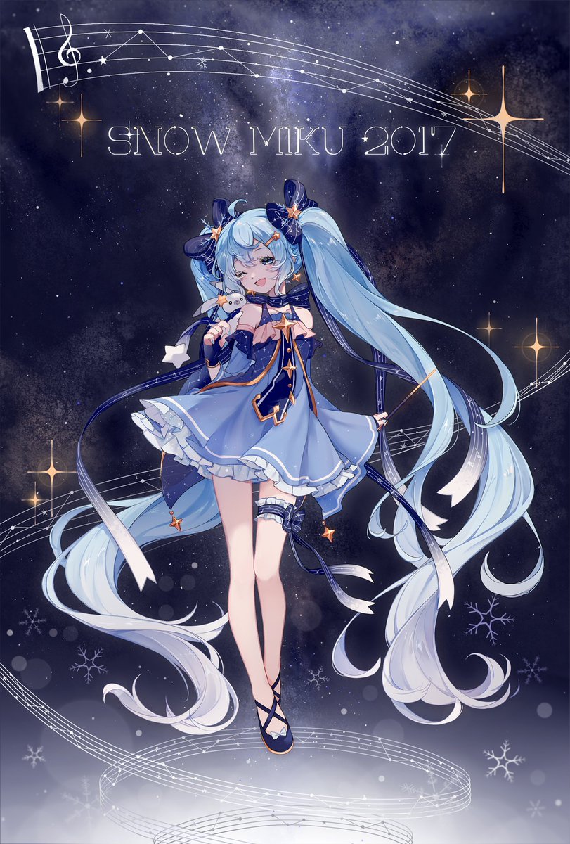 hatsune miku ,yuki miku 1girl long hair constellation very long hair dress blue hair twintails  illustration images