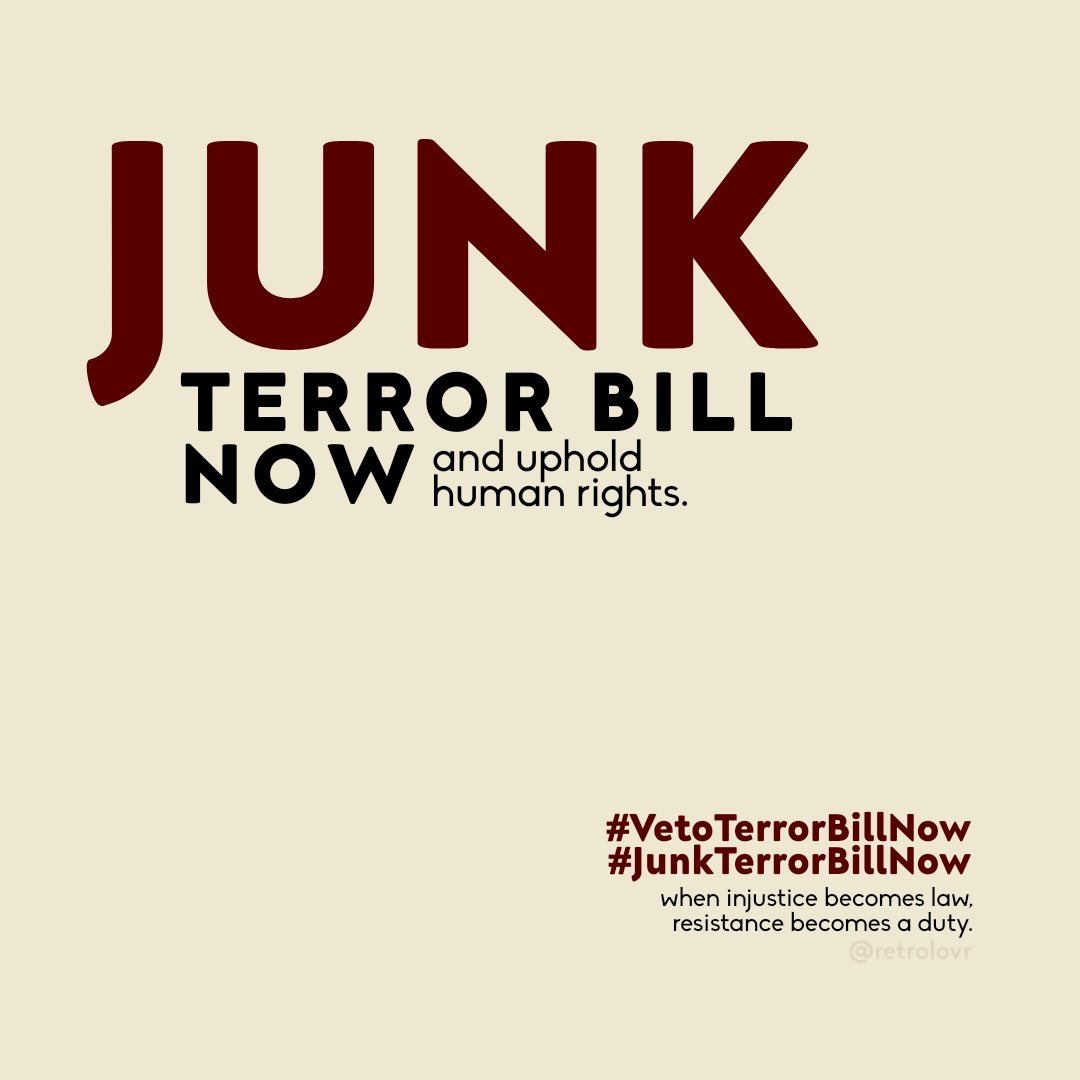 when the anti-terror bill is passed as a law, this will take away our (filipinos) freedom of speech, which ultimately violates our rights as humans. we can't let this happen please  #VetoTerrorBilllNow
