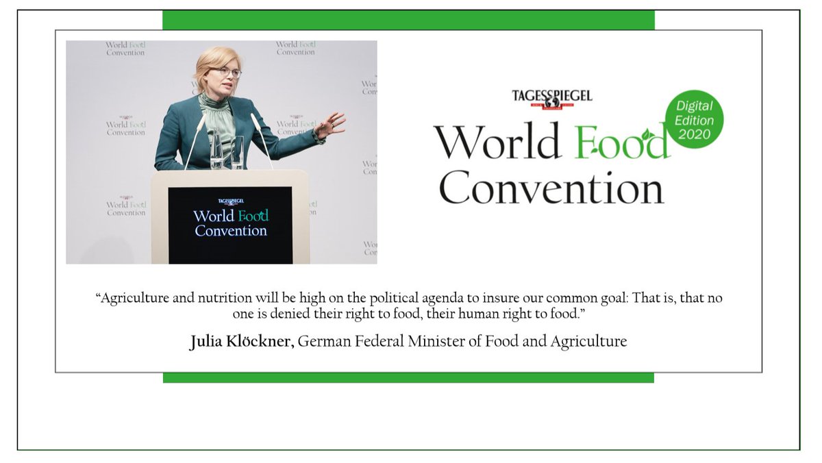 WorldFoodCon's tweet photo. German Minister @bmel @JuliaKloeckner emphasizes: "#agriculture and nutrition will be high on the political agenda to insure our common goal: That is, that no one is denied their #Humanright to food."

Watch her keynote at the #worldfoodconvention: https://t.co/wgRxaQJ4Sl 📺 https://t.co/raz3vkbYgh