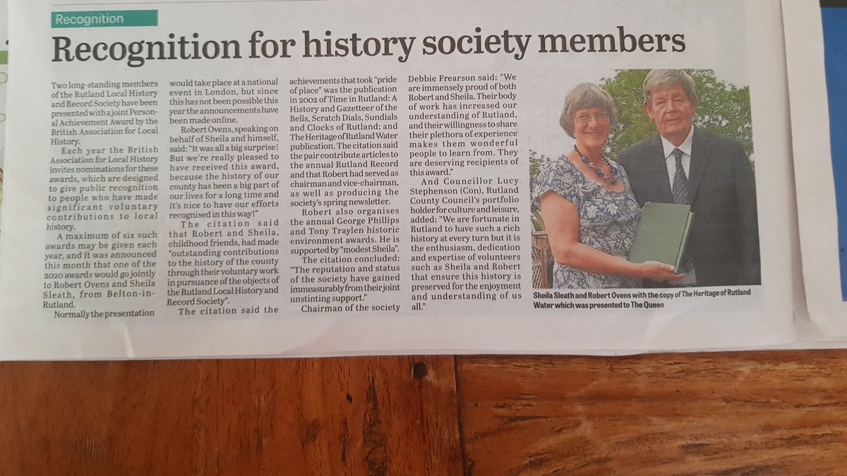 @therutlandtimes carried the story about the award. Our county is rich in heritage and the Society advocates for it in the built environment. Without volunteers like Robert & Sheila we could not comment on planning nor issue our own awards for heritage. Well done to both.