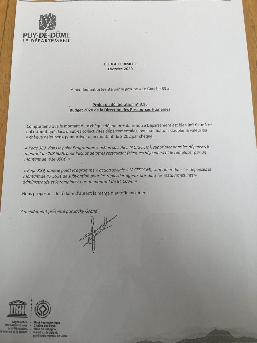 LaGauche63's tweet photo. ✅Notre 4ème amendement est voté ! 

Les agents du @Departement63 qui disposent de "Chèques Déjeuners" verront le montant de leur ticket augmenter. https://t.co/ClQojULzcT