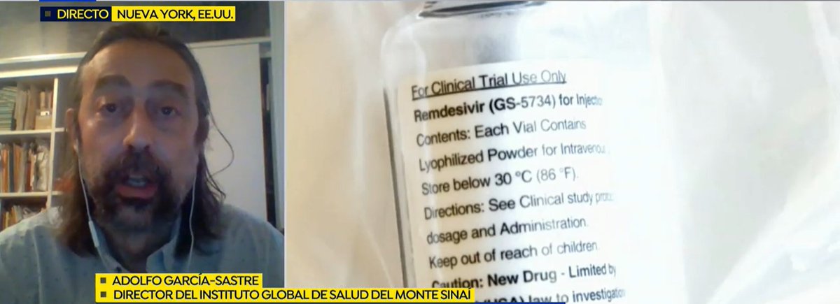 EspejoPublico's tweet photo. 🔴DIRECTO| Adolfo García-Sastre, director del Instituto Global de Salud del Monte Sinaí, sobre el Remdesivir contra el covid: "Sería más conveniente aplicarlo antes de llegar a un estado grave"

#SalidaRESPonsable

▶https://t.co/Ahwoln6S4m https://t.co/pUvofzd8QA
