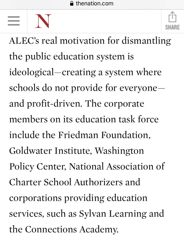 One reason for ALEC’s history of interest in school privitization is probably its links throughout the years to for-profit education companies (some of whom are going to profit mightily from the pandemic).  https://www.thenation.com/article/archive/alec-exposed-starving-public-schools/