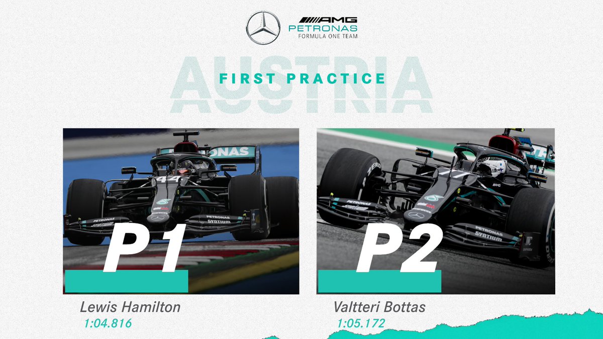 MercedesAMGF1's tweet photo. Start as you mean to go on. Lewis and VB lead the way in #FP1 at Spielberg 💪 #AustrianGP https://t.co/gfu2TqrTP9