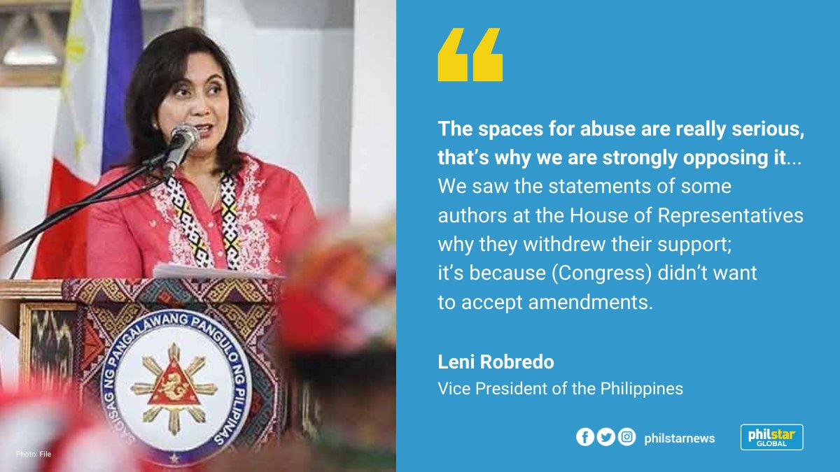 CONTEXT: Vice President  @lenirobredo also slammed the now Anti-Terrorism Act of 2020, saying that the House failed to include proposed amendments made by some lawmakers, and instead adopted the Senate version of the measure.READ:  https://www.philstar.com/headlines/2020/06/08/2019419/robredo-slams-passage-dangerous-measure