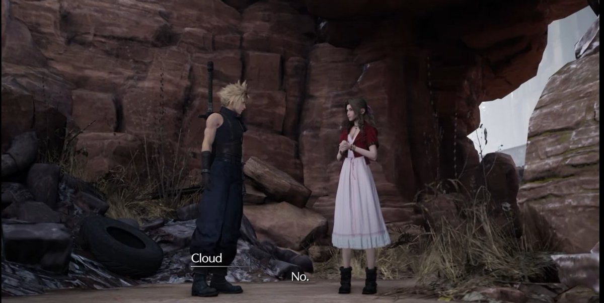 All that talk about past love. Just like what Cloud did, by making sure she knows he doesnt have a girlfriend, Aerith also assures him that she has moved on and that Cloud has no competition around.  #Clerith