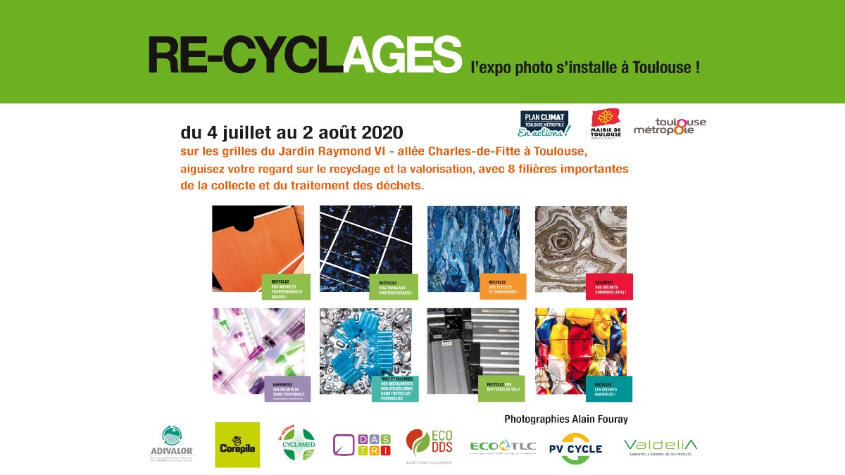 Cyclamed_France's tweet photo. Du 4 juillet au 2 août 2020, @TlseMetropole accueille l'expo photos #RECYCLAGES sur les grilles du Jardin Raymond VI à #Toulouse. Découvrez vos déchets sous un jour totalement nouveau ! Toutes les infos sur  https://t.co/yVGENwuNOY https://t.co/hyfabdPlYQ