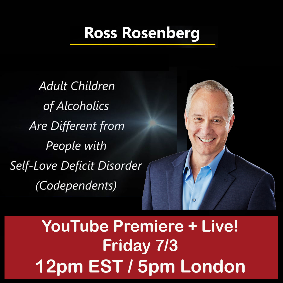 RossRosenberg1's tweet photo. YouTube Premiere and Live! Today at 9am PST / 5pm London!
What are the similarities and differences between ACAs and SLDs (codependents)?
Watch here! https://t.co/25lfXS9E6Z
#rossrosenberg #codependency #codependencycure #ACA #selflove #selflovedeficit #selfloverecovery #trauma https://t.co/ApBKgRMVML