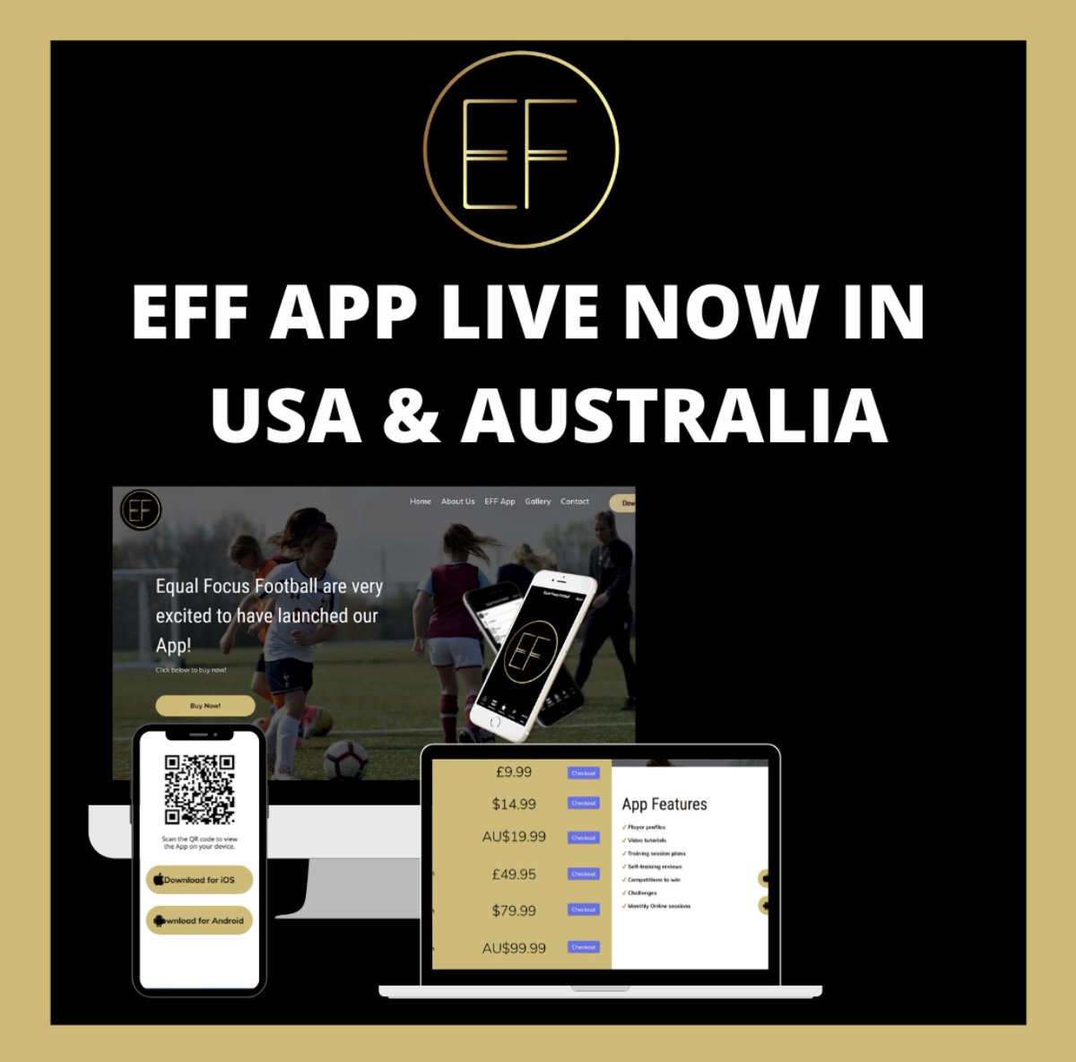 We are really exciting for this.... #EFFAPPISNOWLIVE in USA &amp; Australia!!! Get more info, download our app and sign up now equalfocusfootball.com/eff-app 🇬🇧🇺🇸🇦🇺 #EFF #EqualFocusFootball We can’t wait to have you on board! Come and train with us ⚽️🎉💯 #UK #USA #AUS