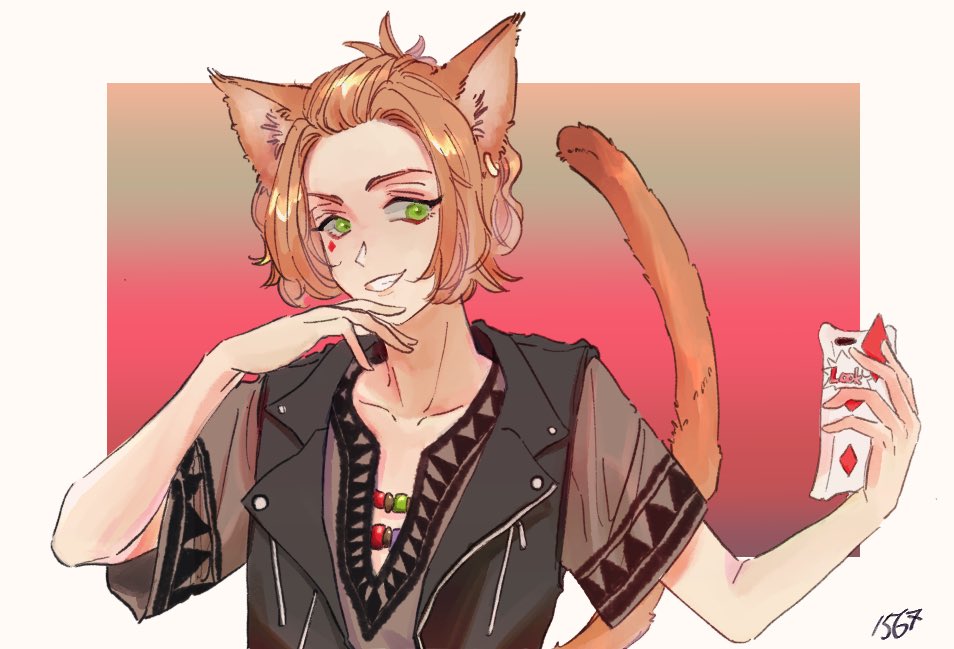animal ears tail 1boy green eyes cat ears male focus cat tail  illustration images