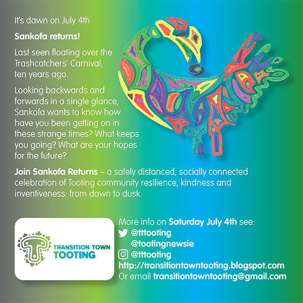 tttooting's tweet photo. The Sankofa Returns
Sat July 4th

Join us a safely distanced but socially connected celebration of #Tooting community resilience, kindness and inventiveness: on and offline over the length of one summer's day. 

#sankofareturn

https://t.co/S4CVhM7y6g https://t.co/RCQ6pJhTFw