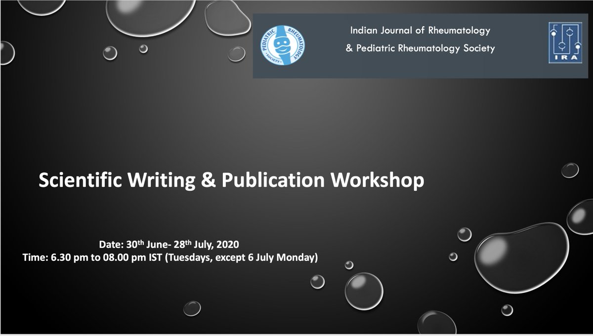 IJRheum's tweet image. The IJR invites #e-participation for #Scientific #Writing &amp;amp; #Publication #Workshop from 30th June- 28th July, 2020. 

Limited slots for workshop. ow.ly/yEB750AikGs
registration link ow.ly/rzwG50AikPi